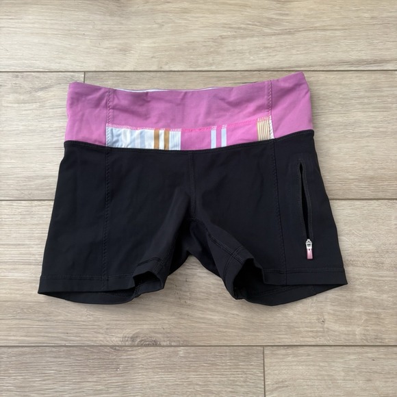 lululemon athletica Pants - Lululemon Groove shorts Womens 4 Black pink waist pockets zip pocket‎ drawcord